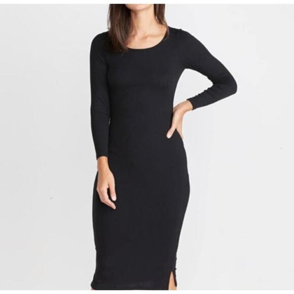 Marine Layer Dresses & Skirts - Marine Layer Lexi Rib Long Sleeve Black Midi Dress Size S